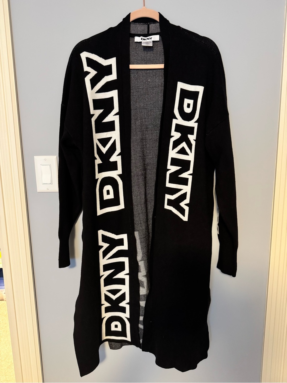 DKNY Black Open-Front Logo Cardigan Sweater